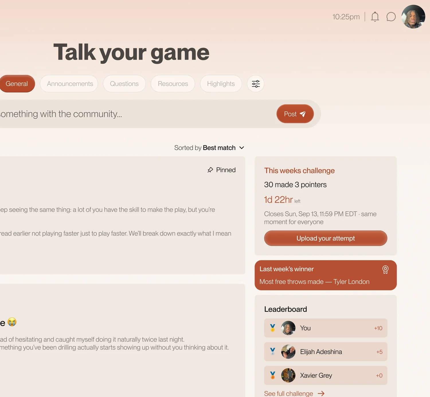 Talk your game: the Think Different Training community, weekly challenge and player leaderboard